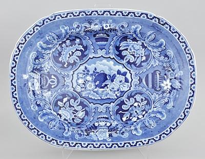 Appraisal: Blue Transferware Platter With Beehive Decoration Dark blue transfer decorated