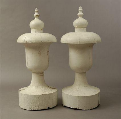 Appraisal: Pair of Architectural White Painted Urns in in diam