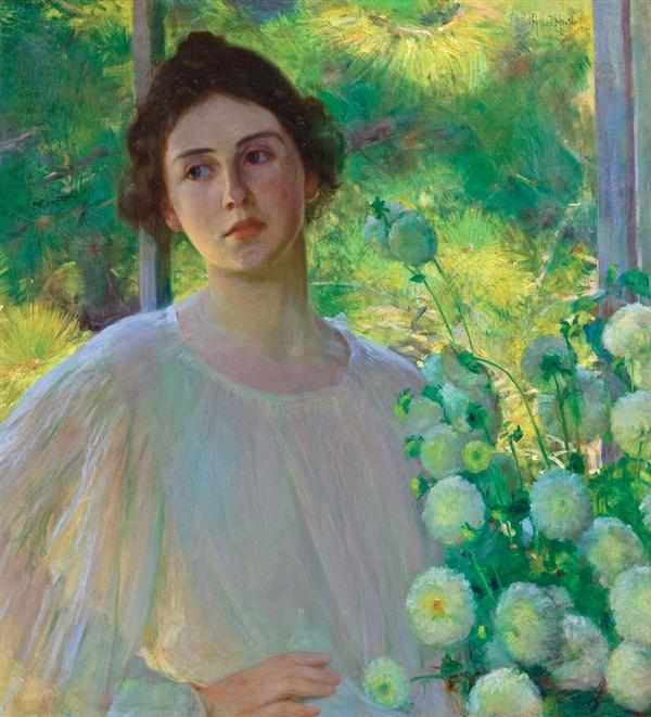 Appraisal: ALBERT HERTER American - White Asters oil on canvas signed