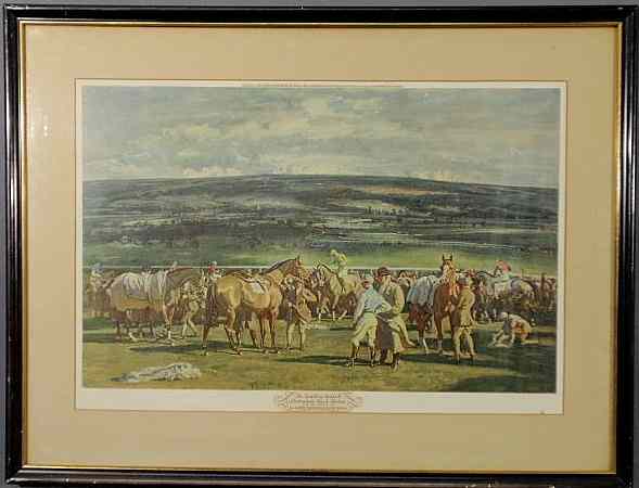 Appraisal: Sir Alfred J Munnings print The Saddling Paddock Cheltenham March