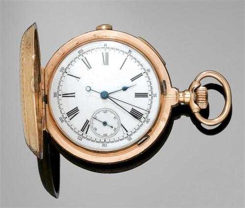 Appraisal: SAVONNETTE POCKET WATCH QUARTER REPEATER STOPWATCH Switzerland ca Pink gold