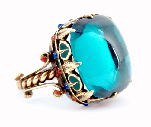 Appraisal: MARIE ZIMMERMAN Ring of k gold with a cushion-cut indicolite