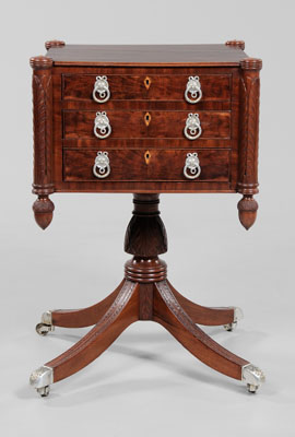 Appraisal: Fine Classical Figured Mahogany Work Table Baltimore or Philadelphia early