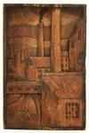 Appraisal: WOODEN BAS RELIEF - 'Orso Kalern Rapanen' an industrial landscape