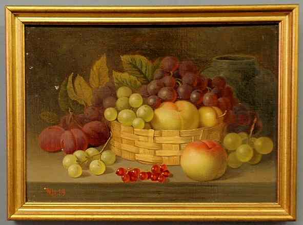 Appraisal: Victorian oil on canvas still life painting of a basket