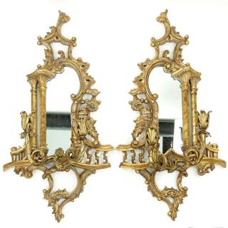 Appraisal: Pair of Modern Georgian Style Giltwood and Bronze Mirrored Wall