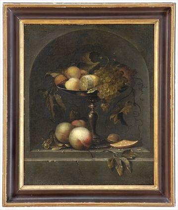 Appraisal: EUROPEAN SCHOOL STILL LIFE WITH FRUIT AND TAZZA Oil on