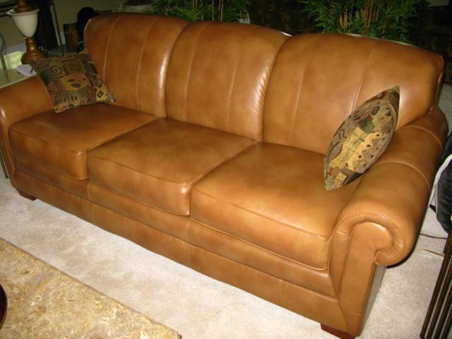 Appraisal: La-Z-Boy Leather Sofa in a warm brown color three cushion