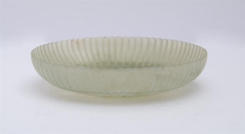 Appraisal: CHINESE CARVED PALE GREEN JADE CHRYSANTHEMUM DISH AND A JAPANESE