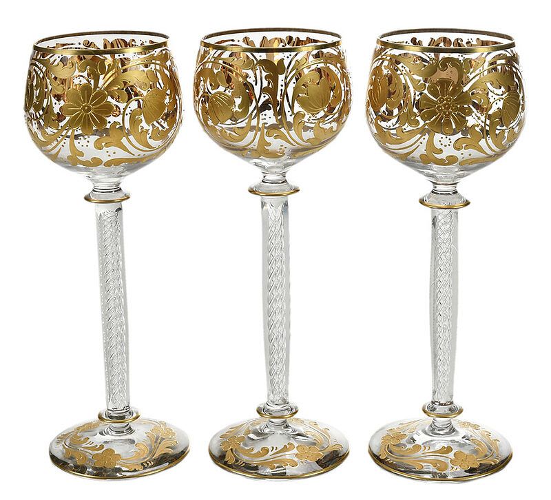 Appraisal: Set of Moser Attributed Gilt Decorated Stems Continental late th