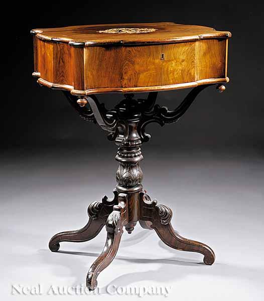 Appraisal: A Fine American Rococo Inlaid Rosewood Work Table mid- th