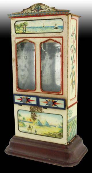 Appraisal: Egyptian Pyramids Vending Mechanical Bank Description Tin Hartwig Vogel Germany