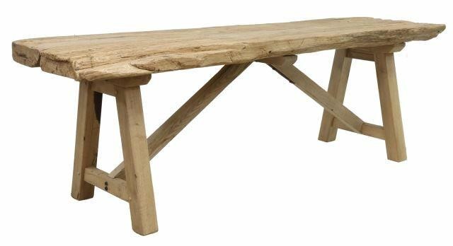 Appraisal: Rustic table th c live edge two-board tabletop raised on