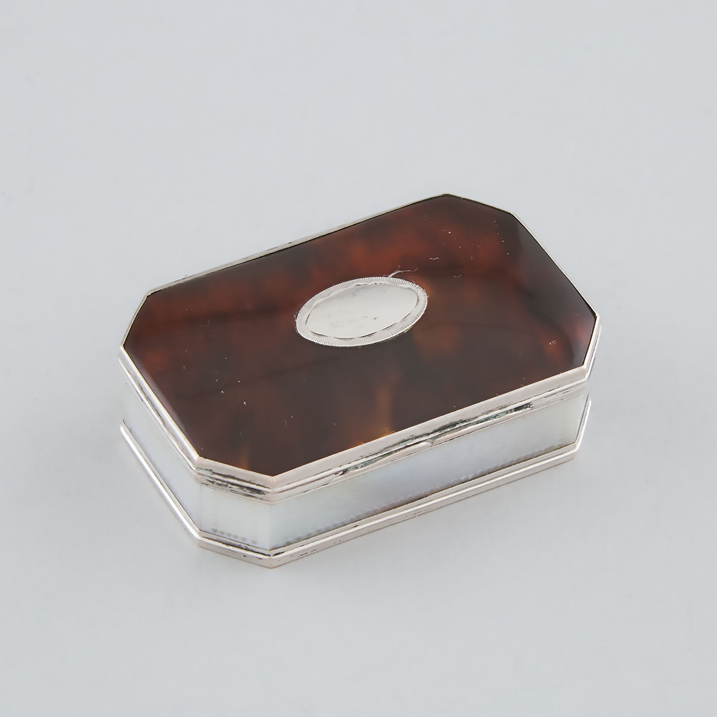 Appraisal: Continental Silver Mounted Tortoiseshell and Mother-of-Pearl Snuff Box c length