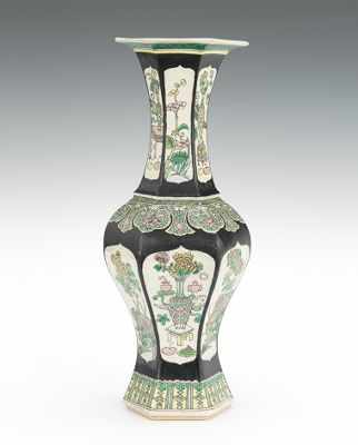 Appraisal: A Kangxi Style Famille Noir Vase Hexagonal baluster shape vase