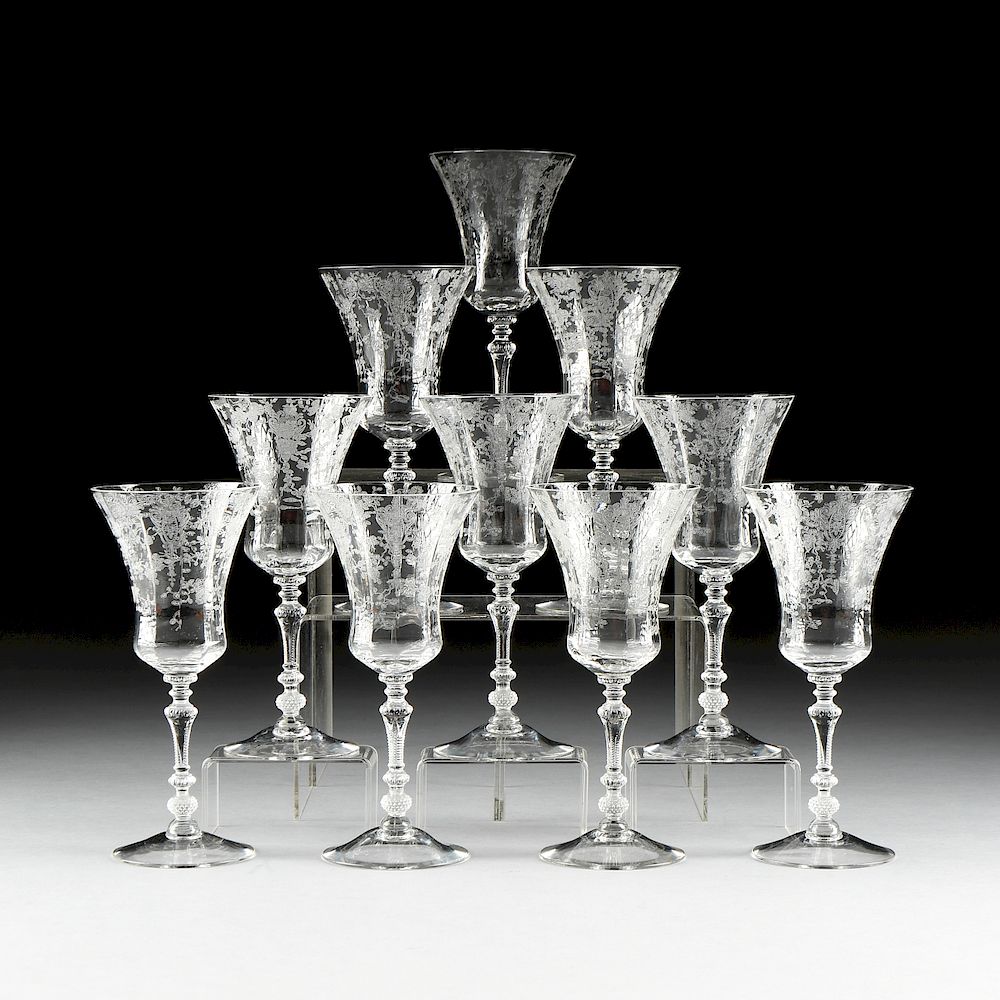 Appraisal: A SET OF ELEVEN ACID ETCHED LOBED WATER GOBLET STEMWARE