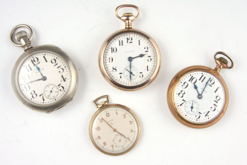 Appraisal: Four Vintage Elgin Pocket Watches railroad style each with inset