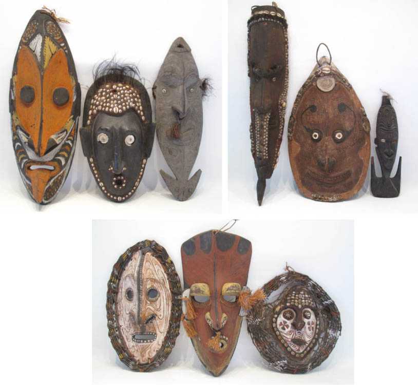 Appraisal: NINE NEW GUINEA CARVED WOOD TRIBAL MASKS various shapes and