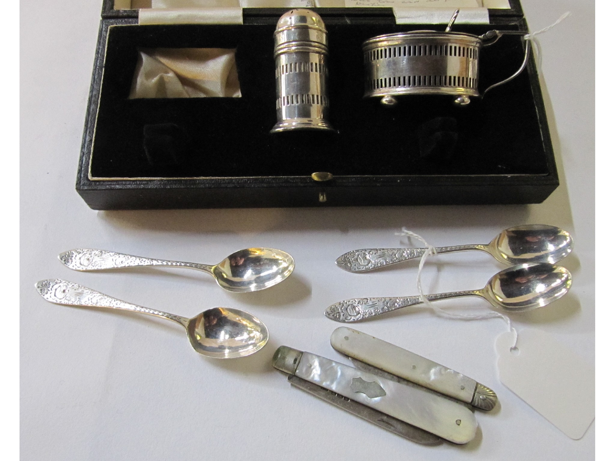 Appraisal: A lot comprising a silver part cruet set four silver