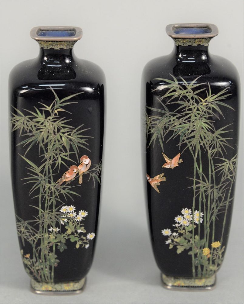 Appraisal: Hayashi Kodenji - Pair of Cloisonne Vases Meiji period square