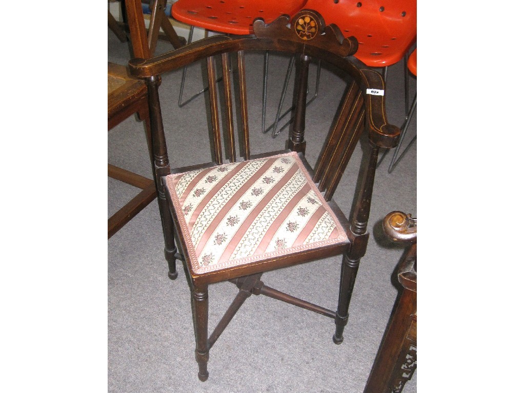 Appraisal: Edwardian inlaid corner chair