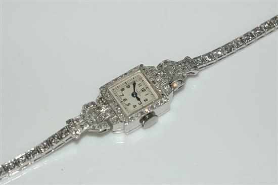 Appraisal: A LADIES OMEGA ART DECO MANUAL WIND DIAMOND WRISTWATCH WITH