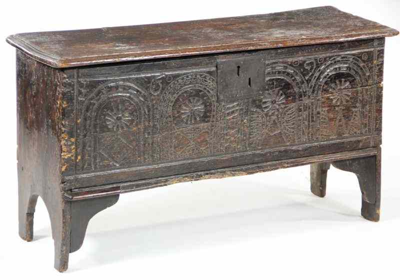 Appraisal: Antique Six Board Chestlikely th century single board hinged lid