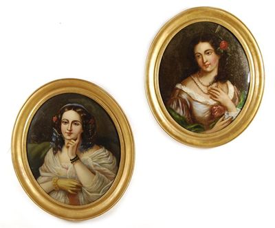 Appraisal: A pair of oval portraits of Victorian ladies painted on