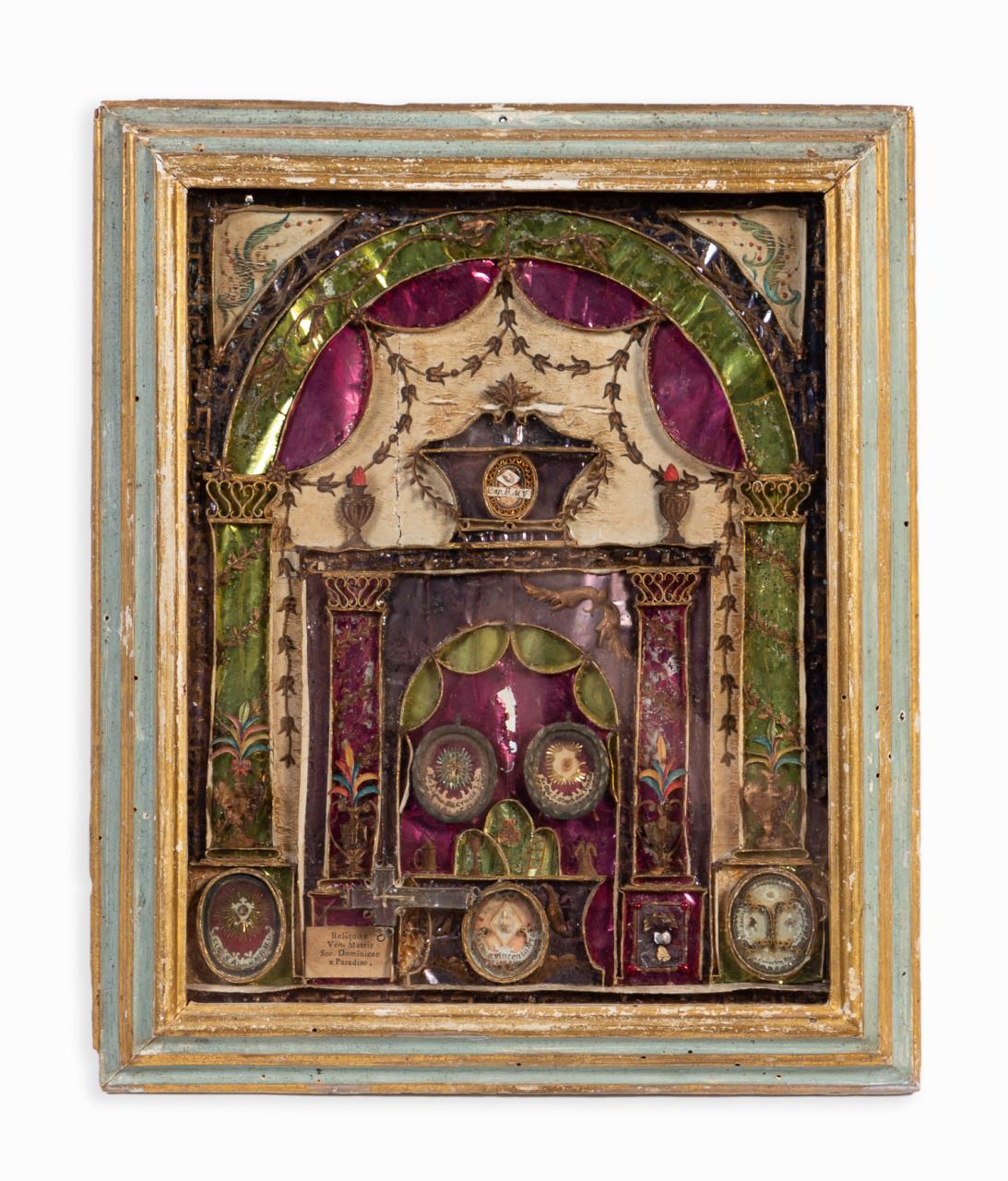 Appraisal: TH C CONTINENTAL FRAMED SEVEN SAINT RELIQUARY Continental th century