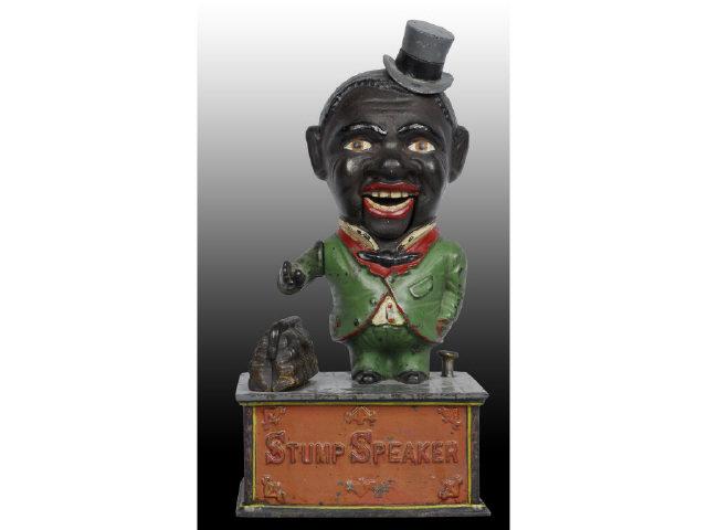 Appraisal: Cast Iron Stump Speaker Mechanical Bank Description Manufactured by Shephard