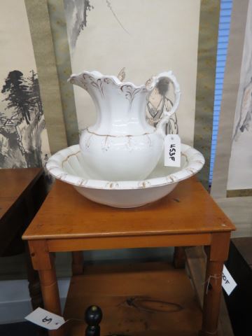 Appraisal: English Ironstone Pitcher Bowl set gold on white