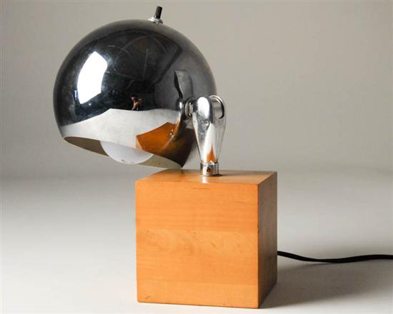 Appraisal: Chrome Eyeball Lamp on Wooden Base working condition H