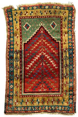 Appraisal: Caucasian prayer rug central panel with serrated and pointed central