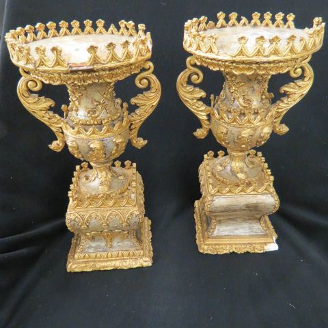 Appraisal: Pair of Antique Plaster Mantle Urns French style gold silver