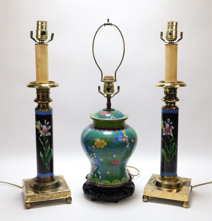 Appraisal: PC CHINESE CLOISONNE TABLE LAMP China th CenturyIncludes a pair