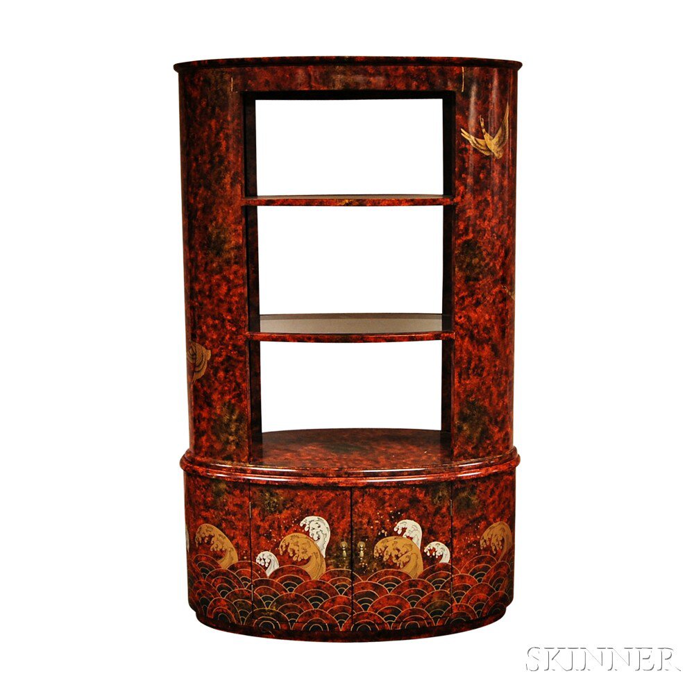 Appraisal: Red-lacquered Display Cabinet th century with rounded sides and gilt