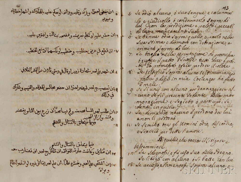 Appraisal: Italian-Arabic Manuscript on Paper th Century Quarto pages seven gatherings