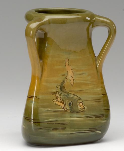 Appraisal: WELLER Hunter three-handled vase with fish on each side Incised