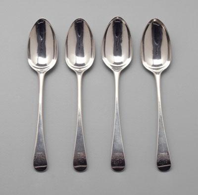 Appraisal: Set of four Hester Bateman silver spoons downturned tipt back