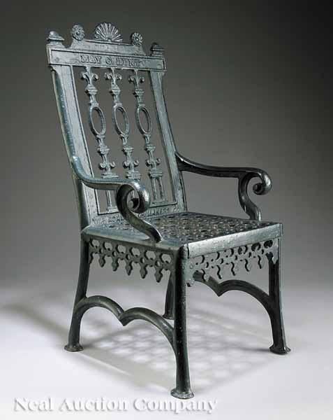 Appraisal: An American Renaissance Cast Iron Child's Armchair in the Curtain