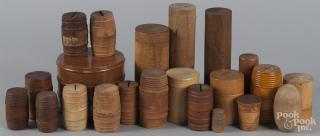 Appraisal: Treen canisters to include several keg-form examples tallest - ''