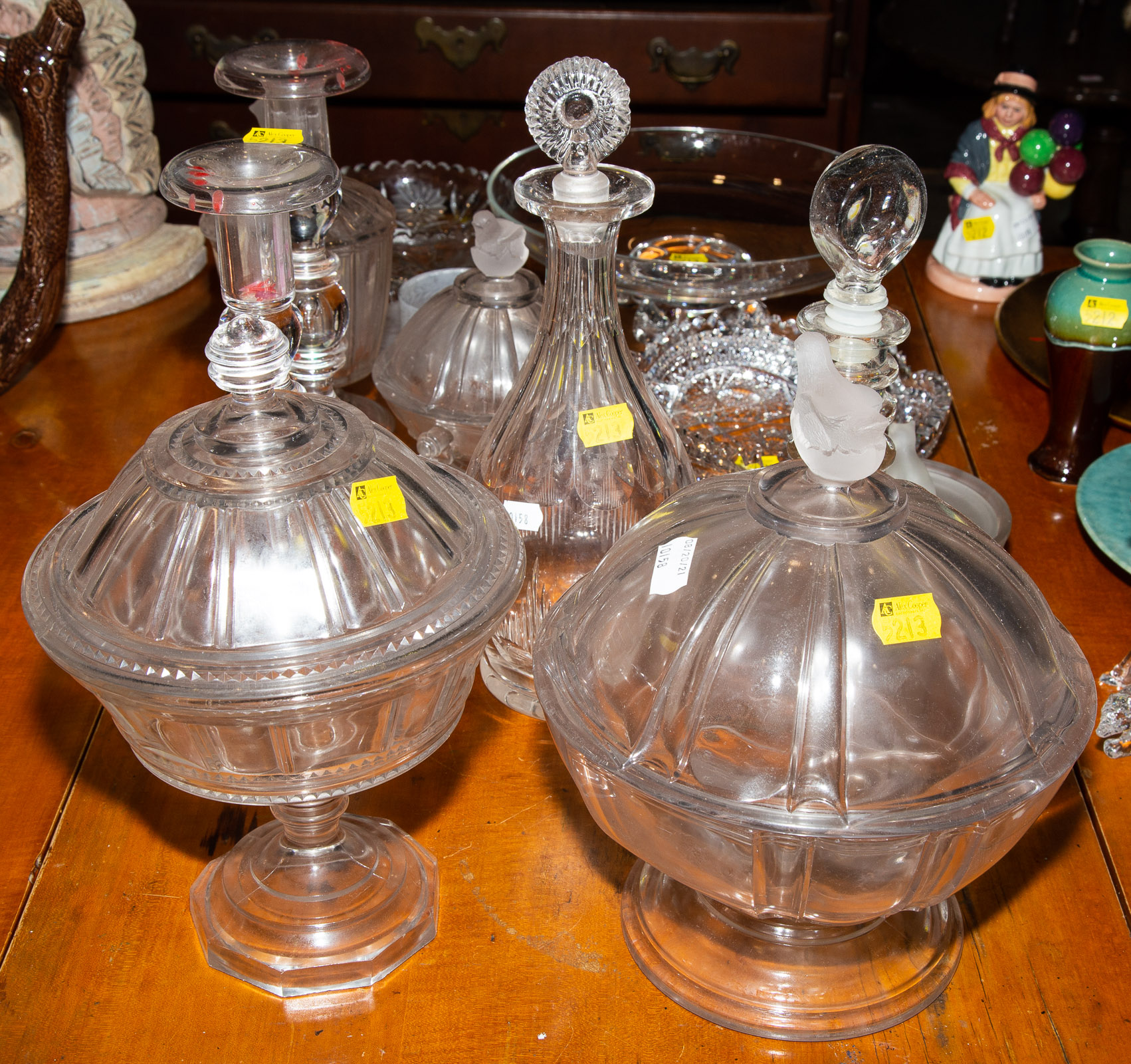 Appraisal: ASSORTED GLASS ITEMS Includes pressed glass covered compotes cut glass