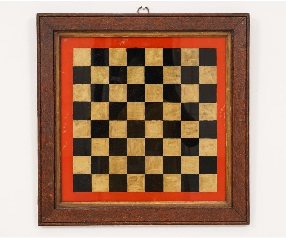 Appraisal: Glass reverse painted game board late th c with oak