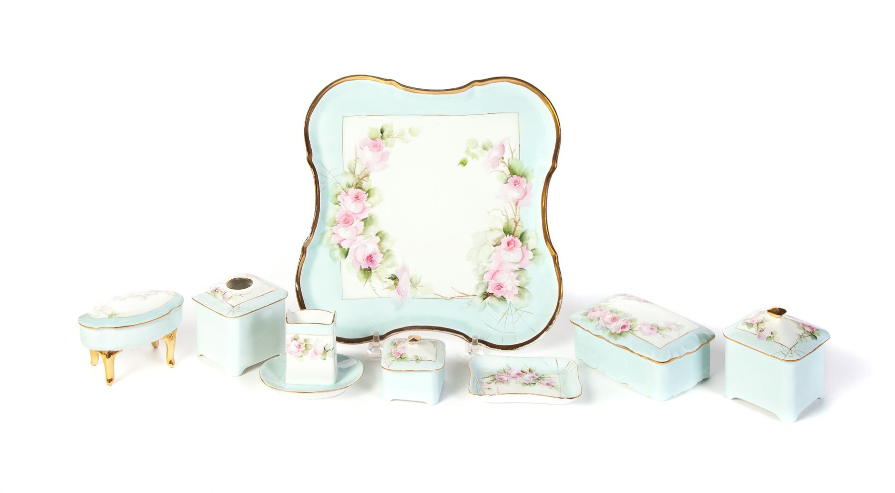 Appraisal: BERNARDAUD AND COMPANY HAND PAINTED EIGHT-PIECE DRESSER SET France ca