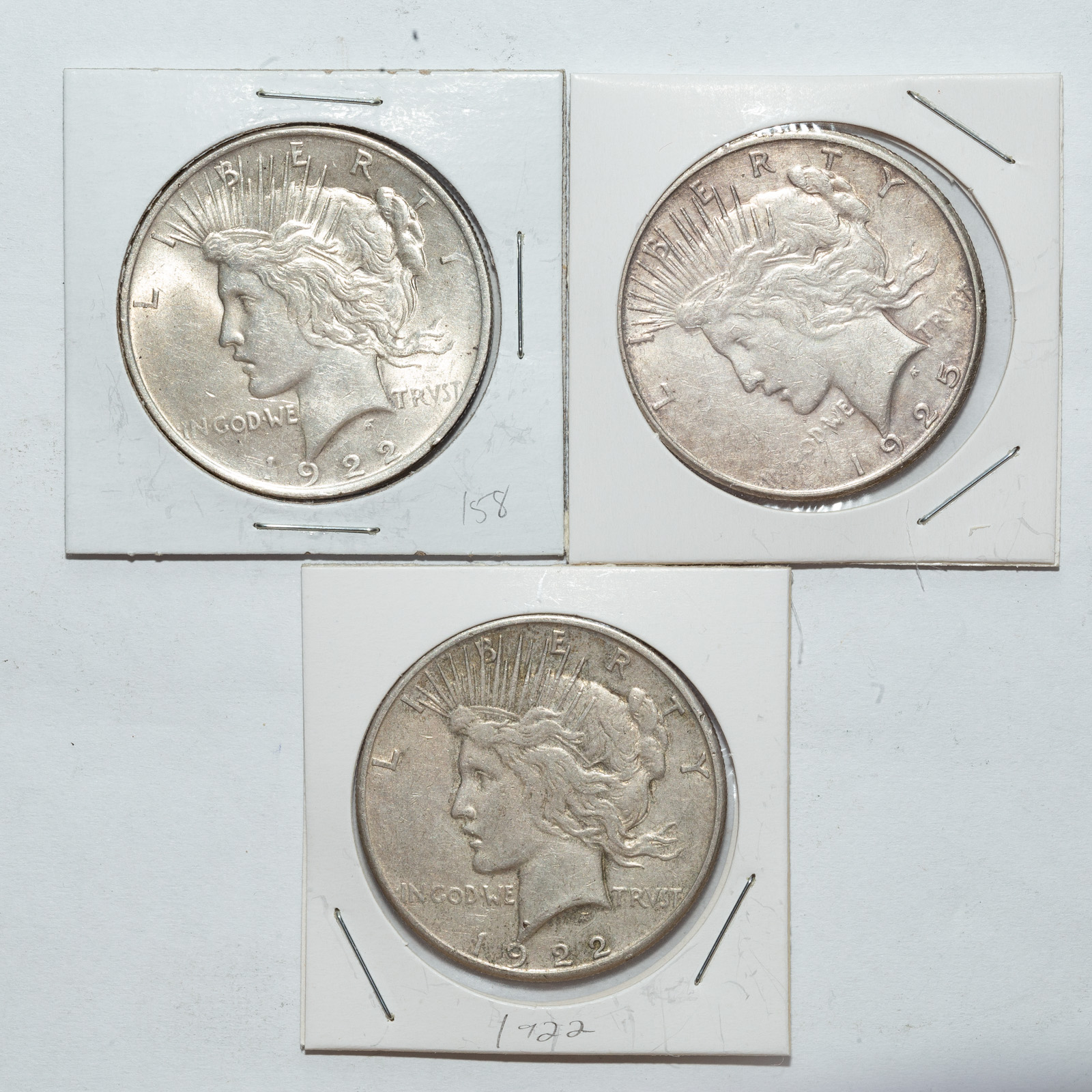 Appraisal: THREE PEACE DOLLARS VF AU -S XF