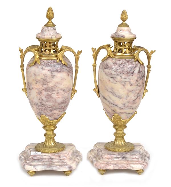 Appraisal: A PAIR OF CLASSICAL STYLE GILT METAL MOUNTED MARBLE CASSOLETTES