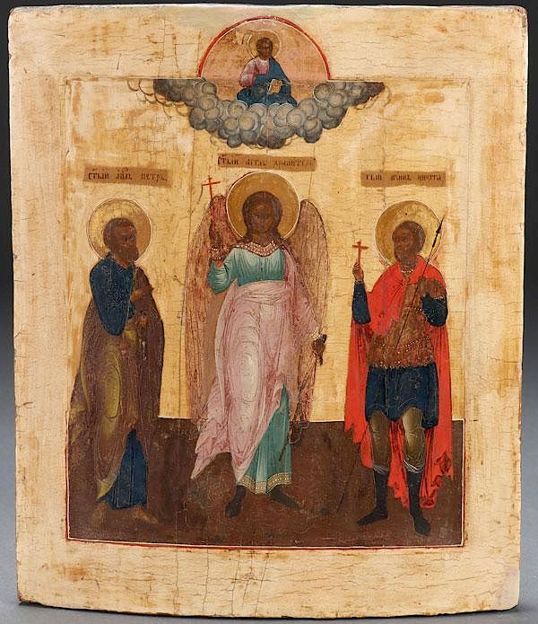 Appraisal: A GROUP OF THREE RUSSIAN ICONS A GROUP OF THREE