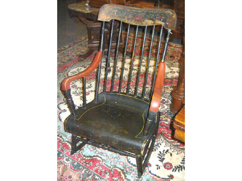 Appraisal: AMERICAN TH CENTURY EBONIZED BOSTON ROCKER Stencil decorated top rail