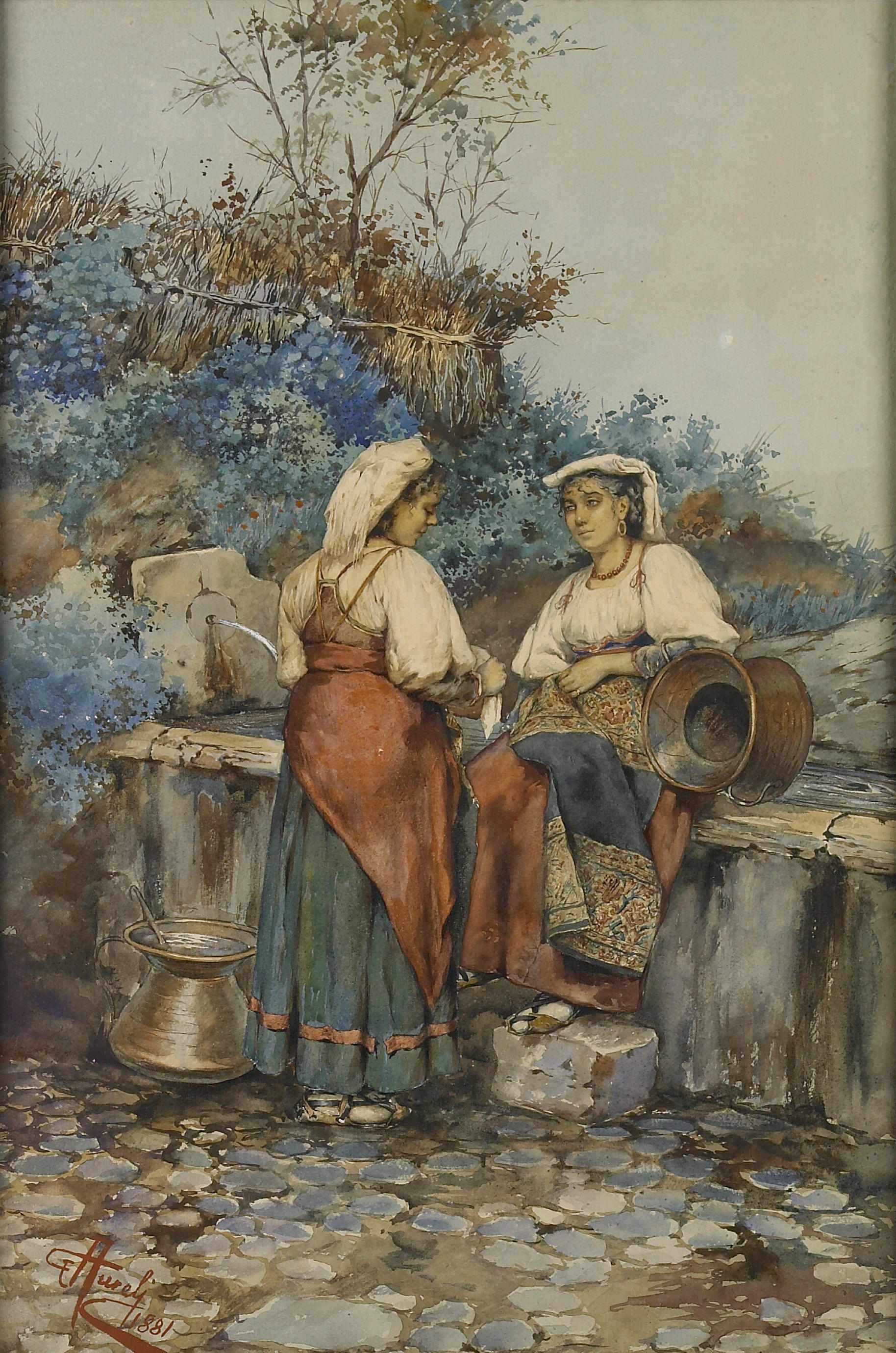 Appraisal: Giuseppe Aureli Italian - Two maidens at a fountain signed