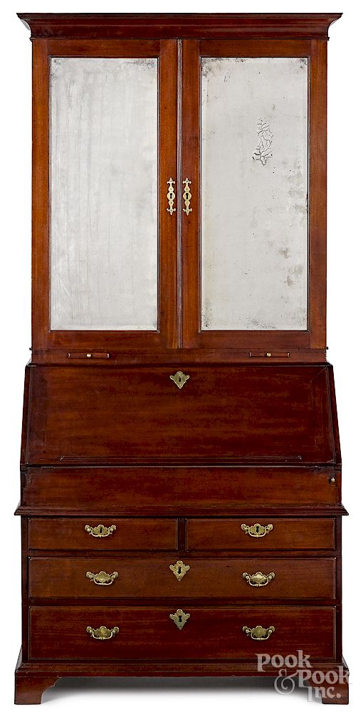 Appraisal: George III mahogany three-part secretary desk Exclusive on Bidsquare George